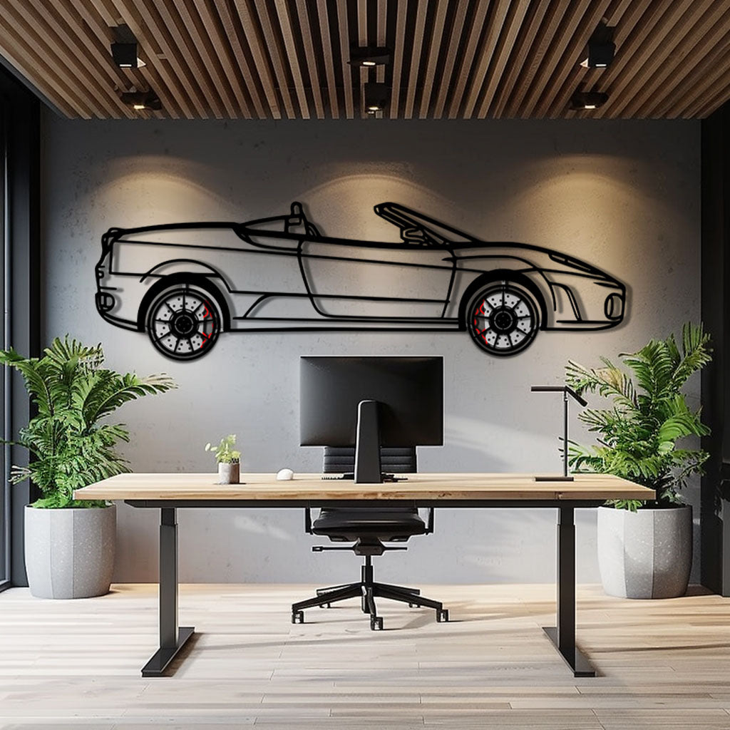 WONDERWALL 'L’Atelier Fun Collection' Ferrari F430 Spider Metal Car Wall Art with Rotating Wheels - Italian Convertible Supercar Silhouette - Interactive Automotive Wall Decor - KAFMEKA134