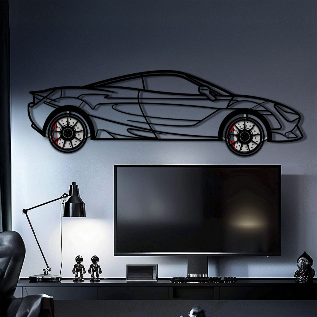 WONDERWALL 'L’Atelier Fun Collection' McLaren 720S Metal Car Wall Art with Rotating Wheels - British Supercar Silhouette - Interactive Automotive Wall Decor - KAFMEKA149