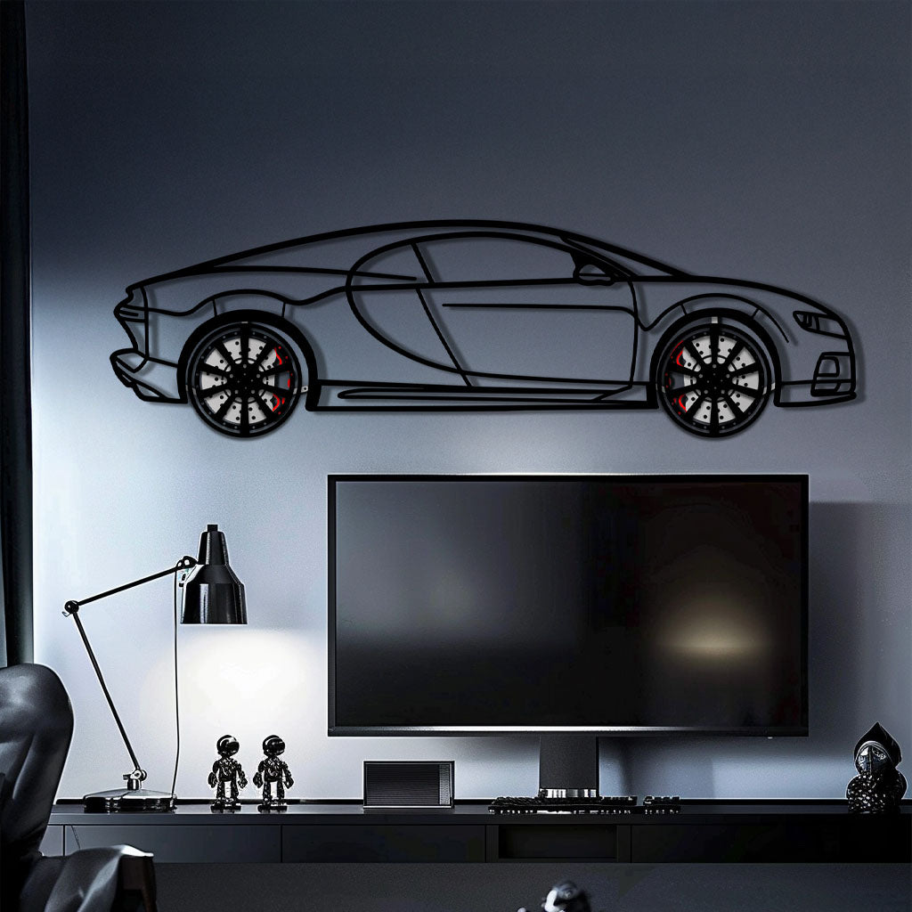 WONDERWALL 'L’Atelier Fun Collection' Bugatti Chiron Metal Car Wall Art with Rotating Wheels - Ultimate Hypercar Silhouette Decor - Interactive Automotive Wall Art - KAFMEKA116