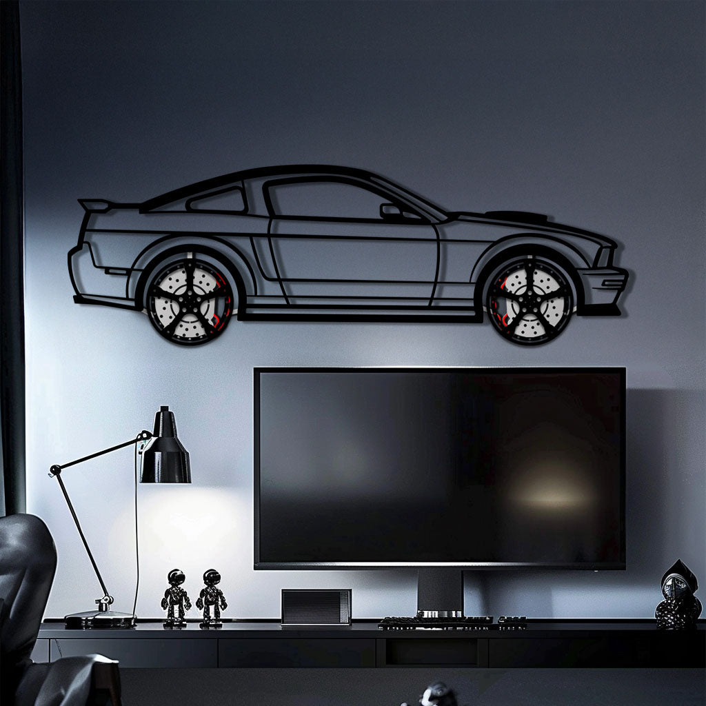 WONDERWALL 'L’Atelier Fun Collection' Ford Mustang GTR (2008) Metal Car Wall Art with Rotating Wheels - Modern Muscle Silhouette Decor - Interactive Automotive Wall Art - KAFMEKA139