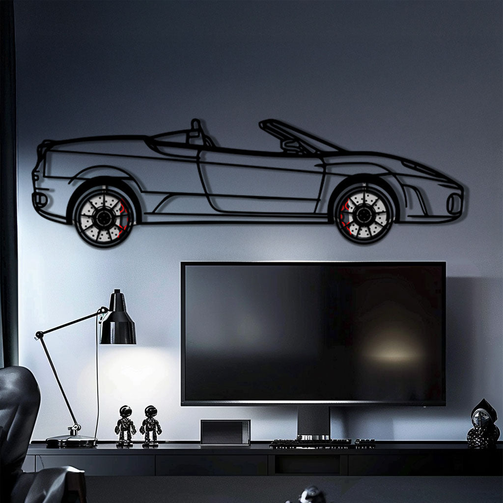 WONDERWALL 'L’Atelier Fun Collection' Ferrari F430 Spider Metal Car Wall Art with Rotating Wheels - Italian Convertible Supercar Silhouette - Interactive Automotive Wall Decor - KAFMEKA134