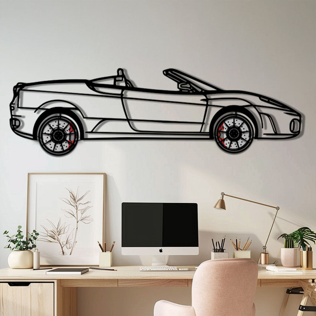 WONDERWALL 'L’Atelier Fun Collection' Ferrari F430 Spider Metal Car Wall Art with Rotating Wheels - Italian Convertible Supercar Silhouette - Interactive Automotive Wall Decor - KAFMEKA134