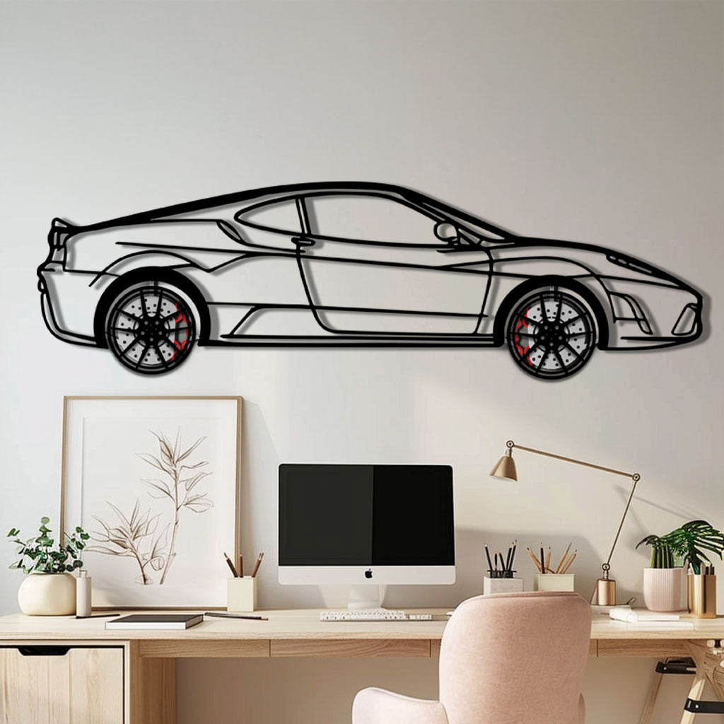 WONDERWALL 'L’Atelier Fun Collection' Ferrari F430 Scuderia Metal Car Wall Art with Rotating Wheels - Track-Focused V8 Silhouette - Interactive Automotive Wall Art - KAFMEKA133