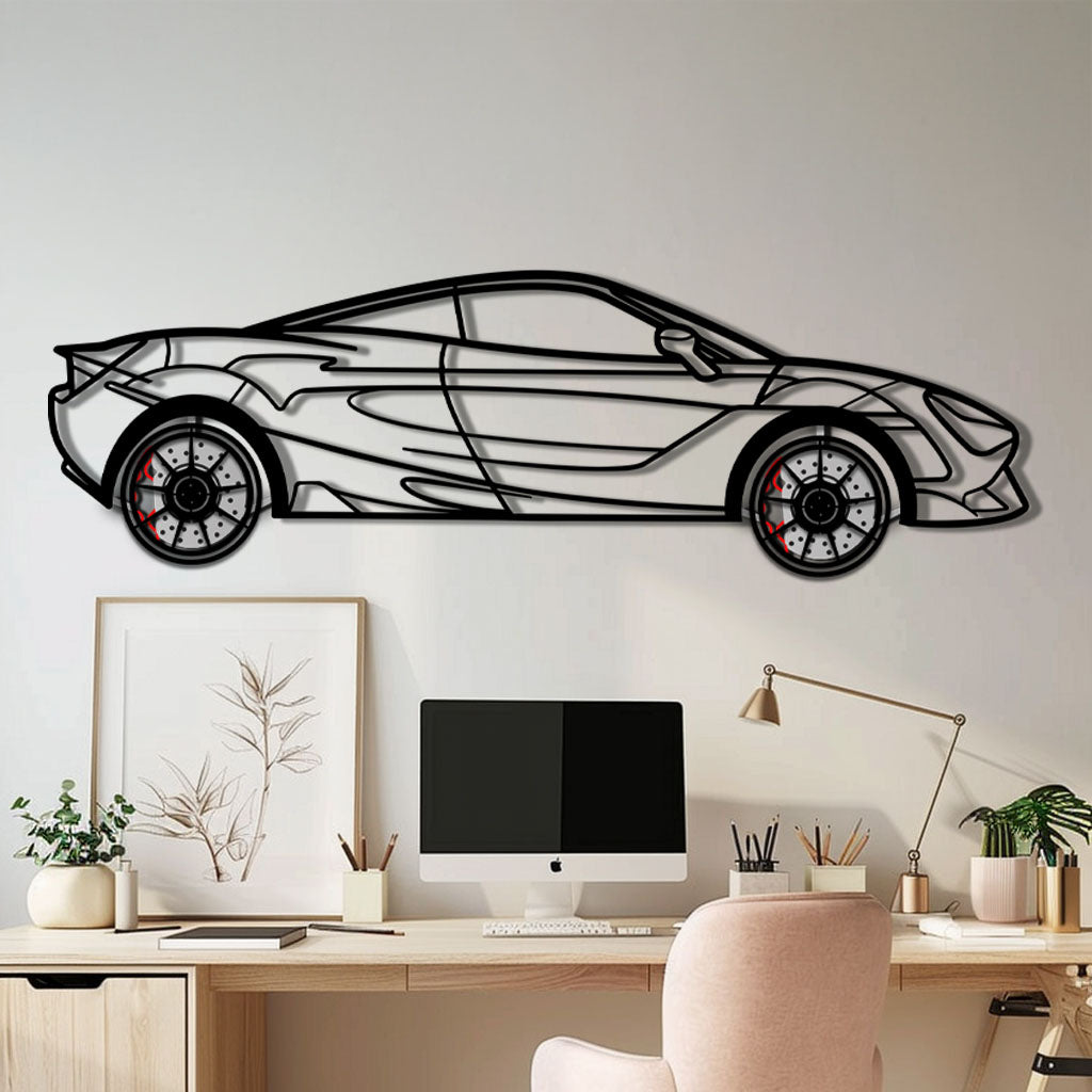 WONDERWALL 'L’Atelier Fun Collection' McLaren 720S Metal Car Wall Art with Rotating Wheels - British Supercar Silhouette - Interactive Automotive Wall Decor - KAFMEKA149