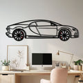 WONDERWALL 'L’Atelier Fun Collection' Bugatti Chiron Metal Car Wall Art with Rotating Wheels - Ultimate Hypercar Silhouette Decor - Interactive Automotive Wall Art - KAFMEKA116