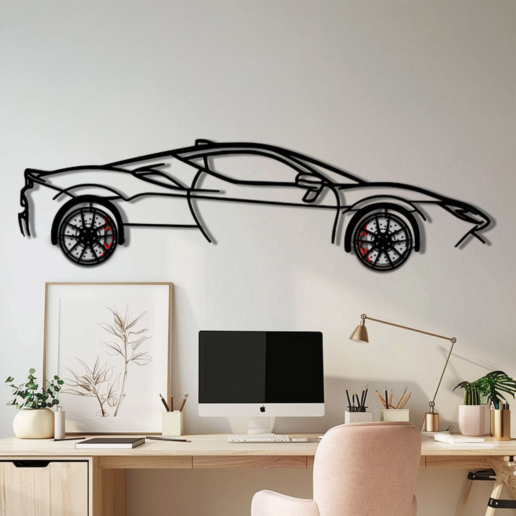 WONDERWALL 'L’Atelier Fun Collection' Ferrari SF90 Stradale Metal Car Wall Art with Rotating Wheels - Hybrid Hypercar Silhouette - Interactive Automotive Wall Decor - KAFMEKA135