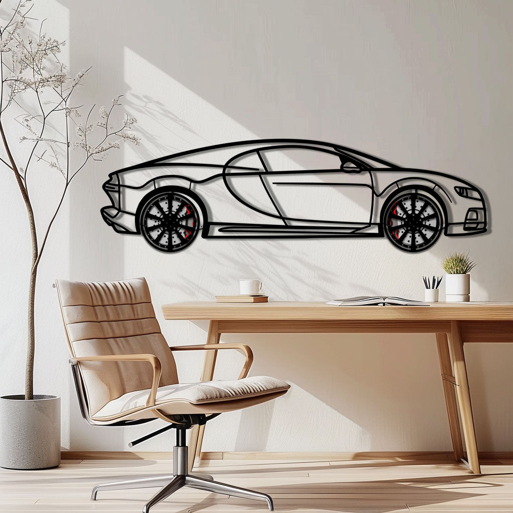 WONDERWALL 'L’Atelier Fun Collection' Bugatti Chiron Metal Car Wall Art with Rotating Wheels - Ultimate Hypercar Silhouette Decor - Interactive Automotive Wall Art - KAFMEKA116