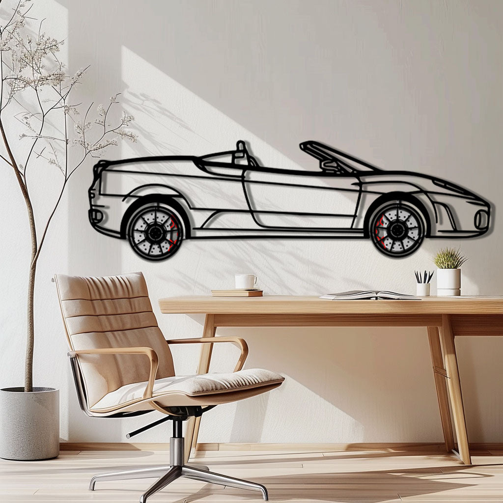 WONDERWALL 'L’Atelier Fun Collection' Ferrari F430 Spider Metal Car Wall Art with Rotating Wheels - Italian Convertible Supercar Silhouette - Interactive Automotive Wall Decor - KAFMEKA134