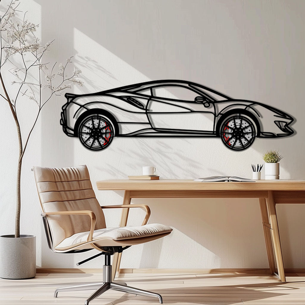 WONDERWALL 'L’Atelier Fun Collection' Ferrari 488 Pista Metal Car Wall Art with Rotating Wheels - Track-Focused Italian V8 Silhouette - Interactive Automotive Wall Decor - KAFMEKA128