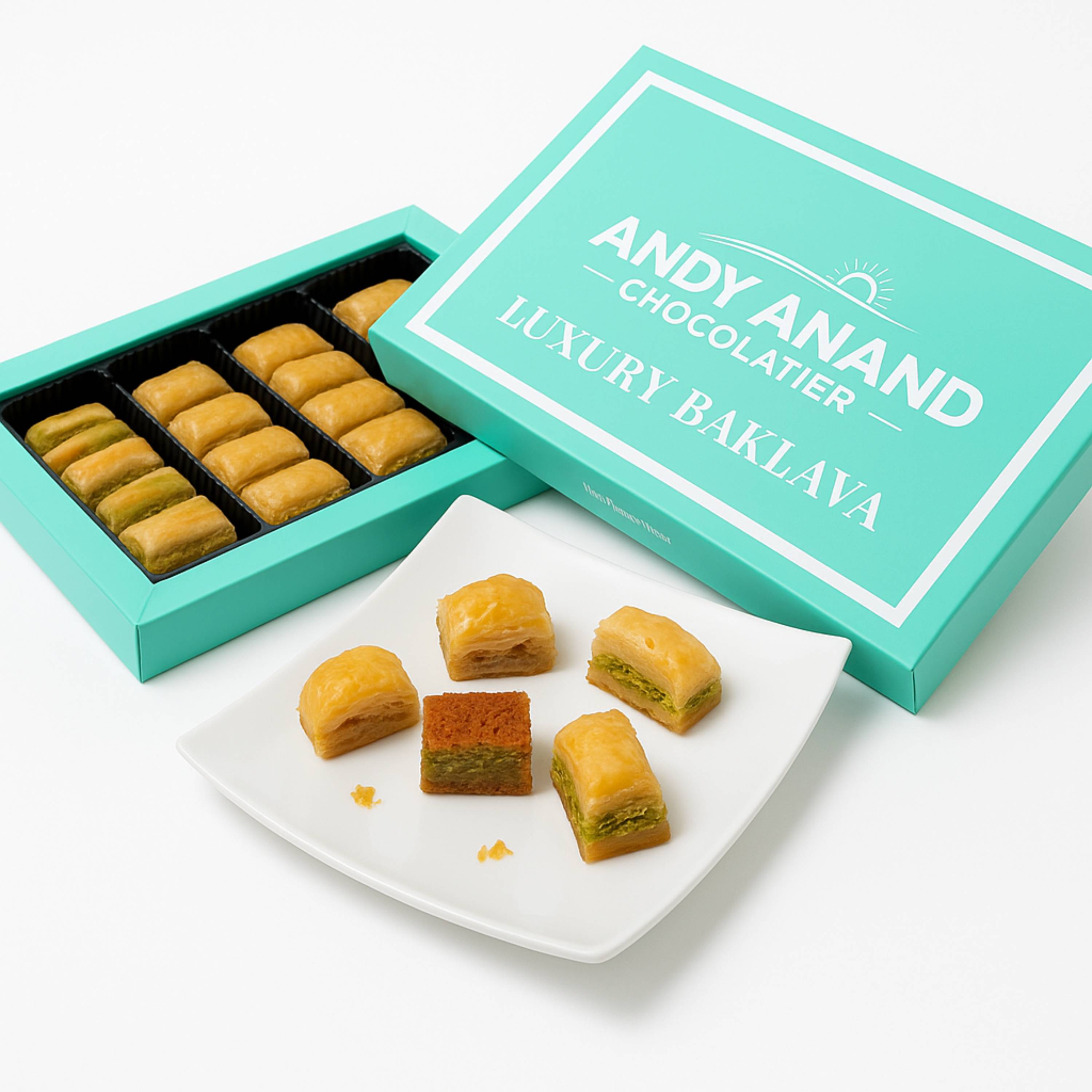 Andy Anand Sugar - Free Turkish Baklava, 26 pc, 8.8 oz – Pistachio, Walnut & Hazelnut, Flaky Phyllo, Diabetic - Friendly Birthday Gift Box