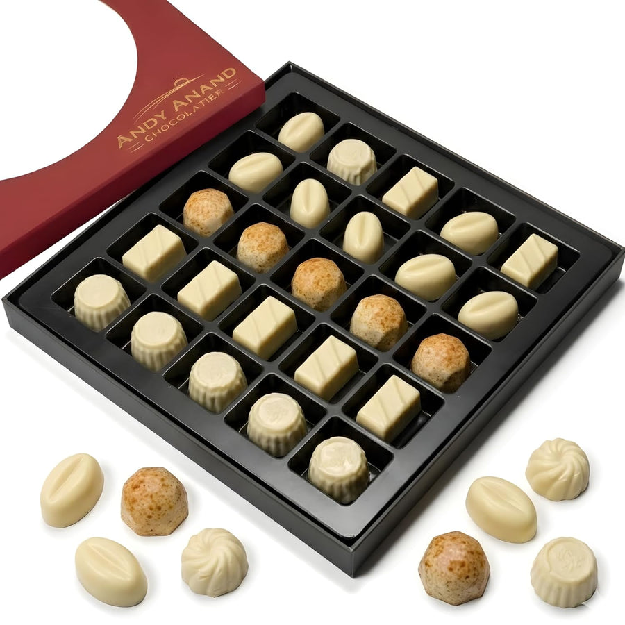 Andy Anand Sugar - Free Belgian White Chocolate Truffles & Pralines, 25 pc, 10.5 oz – Stevia Sweetened, Keto & Diabetic - Friendly Gift Box
