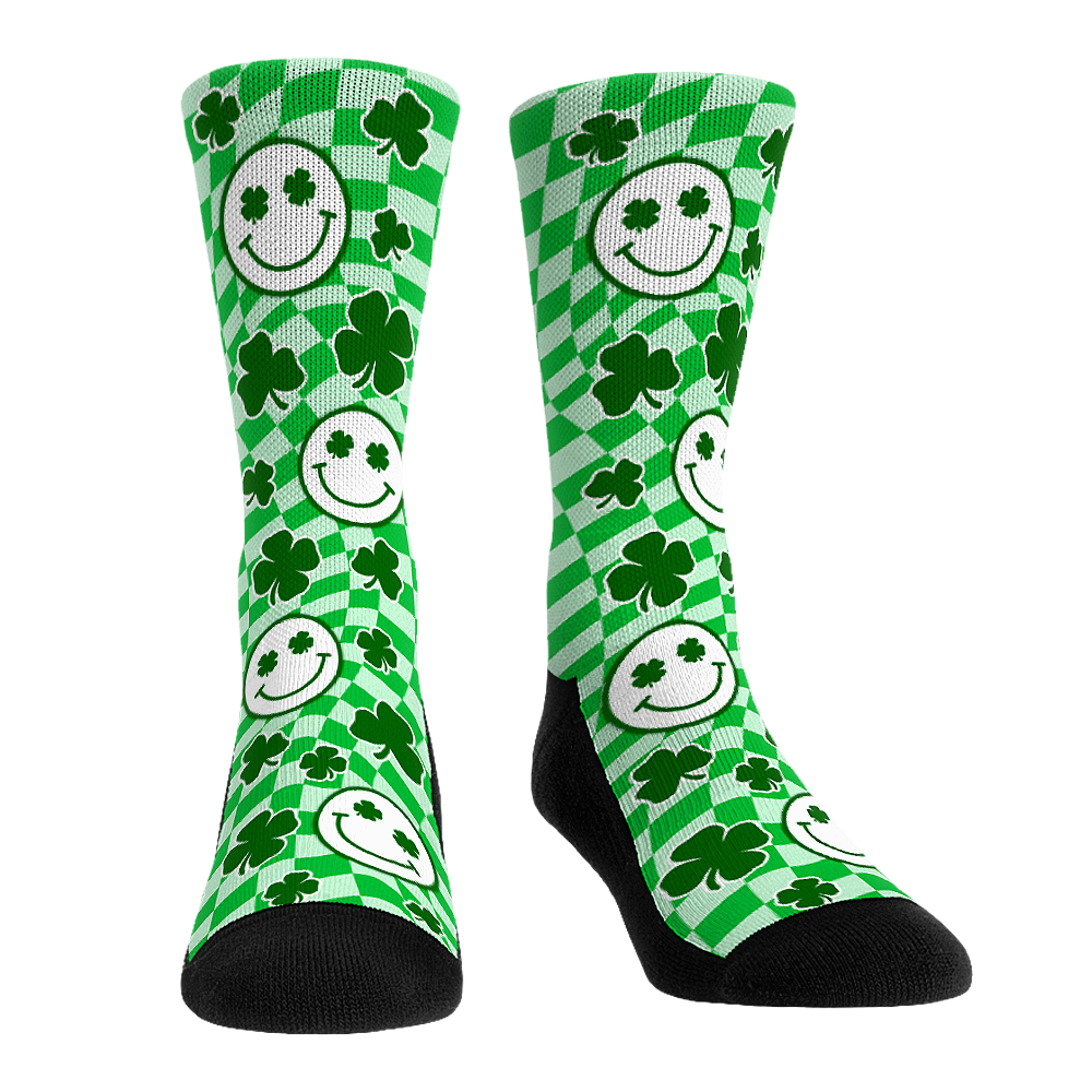 St. Patrick's Day - Checkerboard Smileys Crew Socks