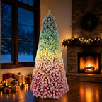 Artificial Christmas tree shown in a holiday room