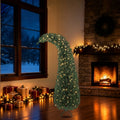 6 ft Bent-Top Artificial Christmas Tree with 200 Warm White LEDs – Green in the WONDERWALL holiday room; source-preserving review image with estimated scale.