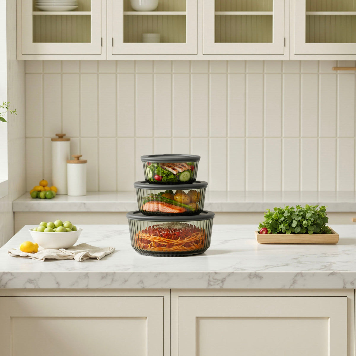 Genicook Tinted Round Glass Container Set
