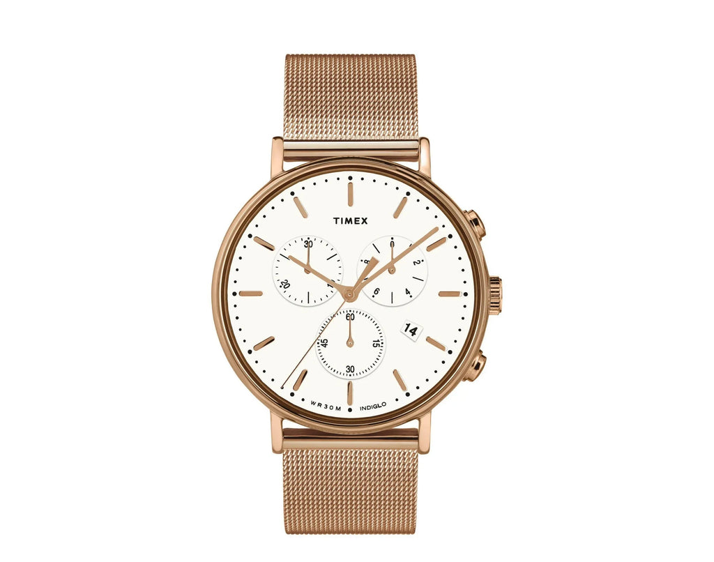 Timex Fairfield Chronograph 41mm Men Watch Rose-Gold-Tone/White