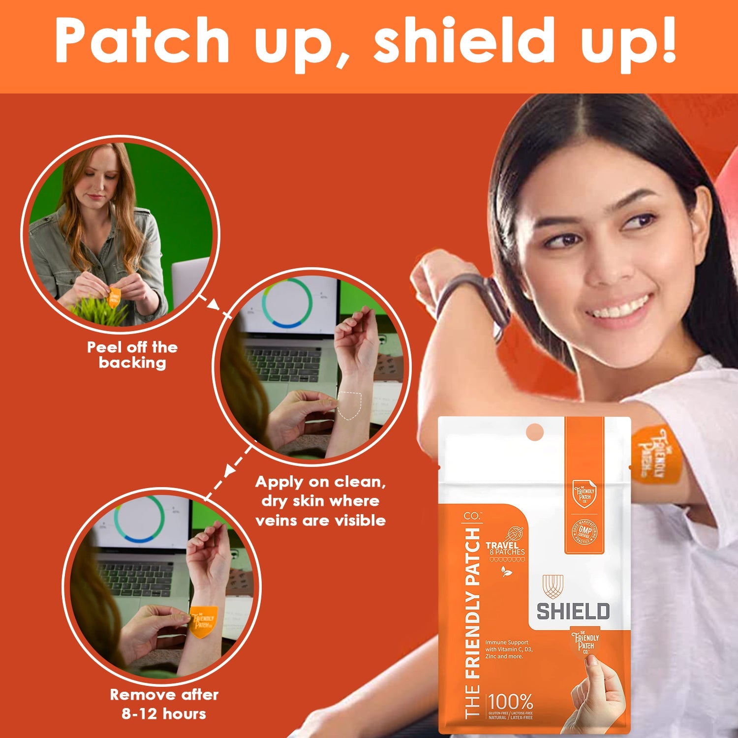 Shield Wellness: 12 - Hour High - Potency Immunity Patches - 8 Pack