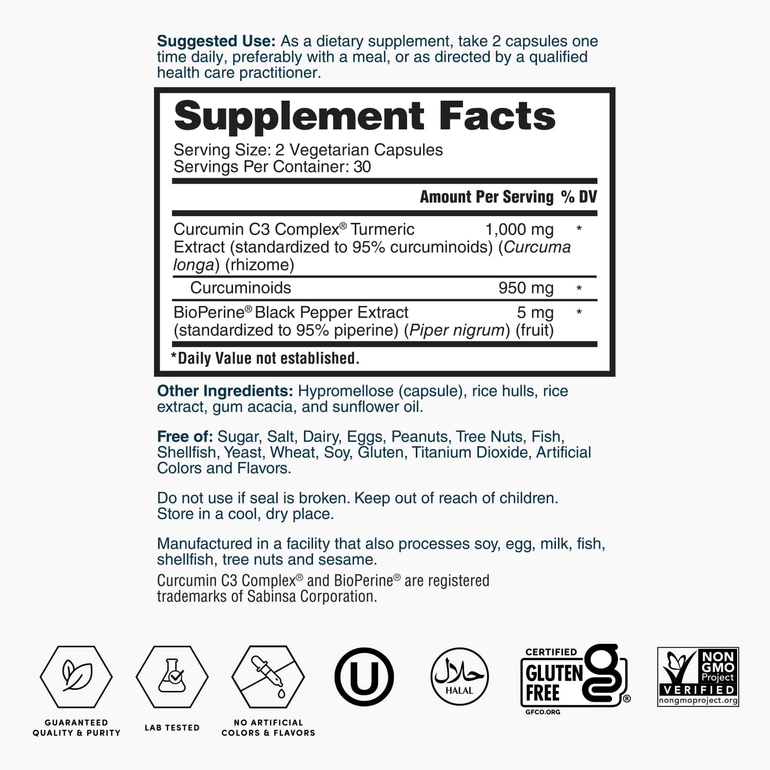Gold Turmeric Extract with Curcumin C3 and BioPerine - 60 capsules