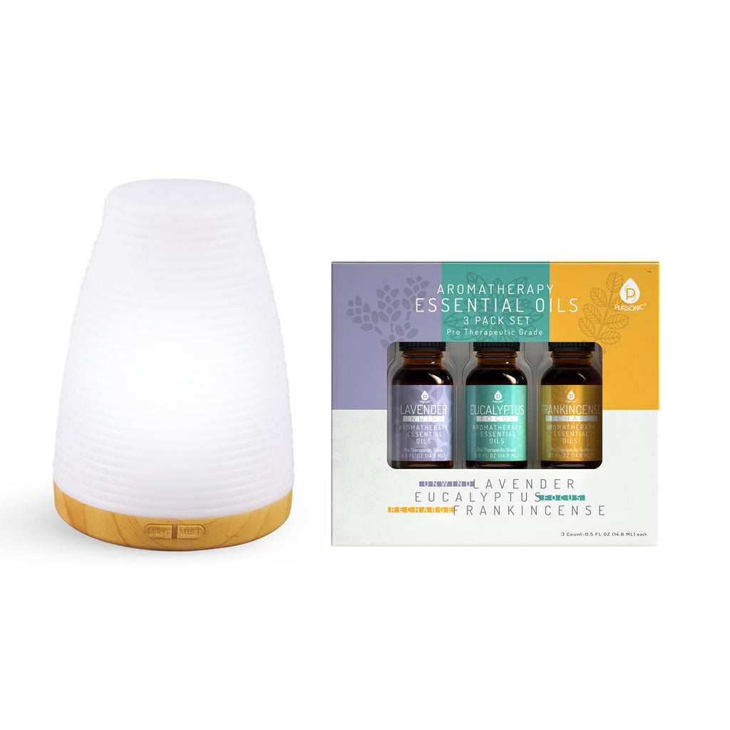 Pursonic Aromatherapy 2 in 1 USB Diffuser & Essential Oil Set-Ultrasonic Top 3 Oils-300ml with 2 Mist Settings 7 Ambient Light Settings-2