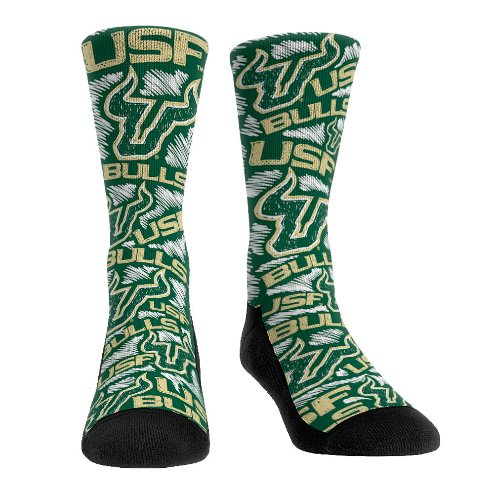USF Bulls - Logo Sketch Green Crew Socks