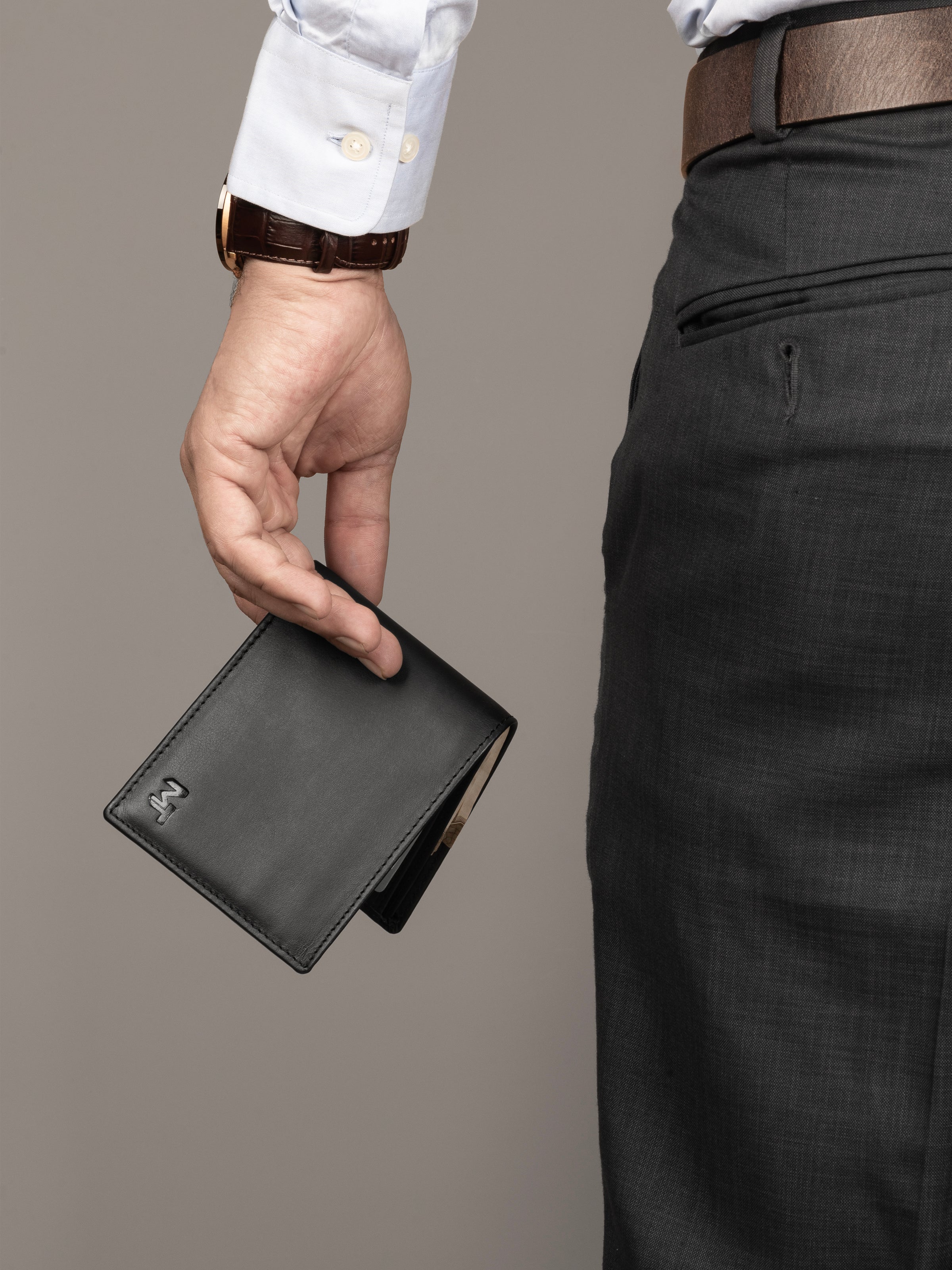 Wealth Ward Black Bi - folded Wallet