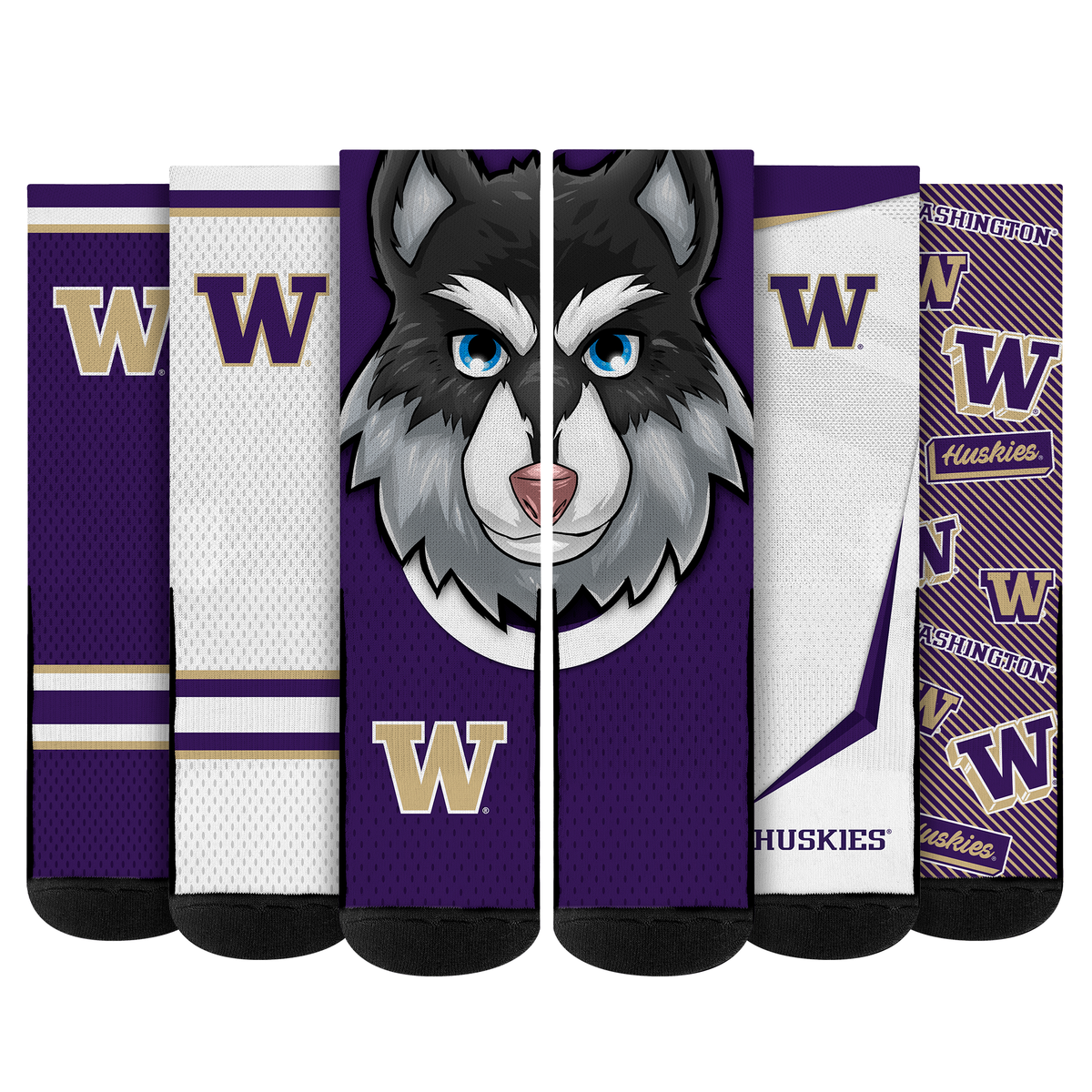 Washington Huskies - Super Fan Crew Socks 5-Pack