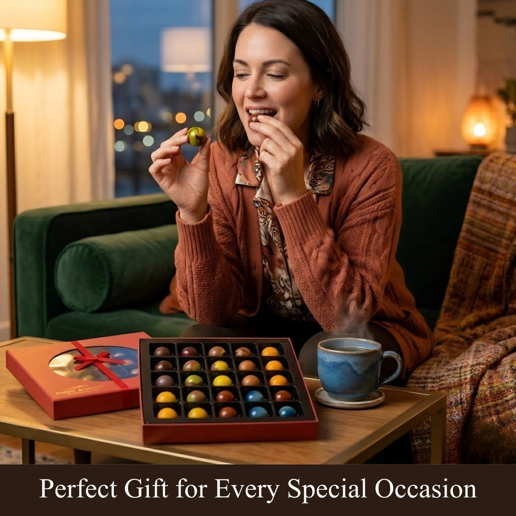 Andy Anand Monet Chocolate Bonbons Gift Box, 25 pc, 6.52 oz – Gluten - Free Belgian Truffles & Pralines, Birthday & Holiday Gift Collection