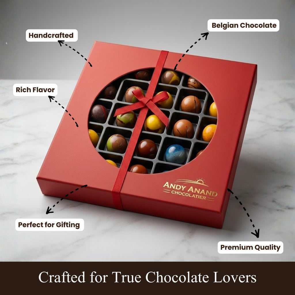 Andy Anand Sugar - Free Monet Chocolate Truffles & Pralines, 25 pc – 60% Cacao, Keto & Diabetic - Friendly, Luxury Birthday & Holiday Gift Box