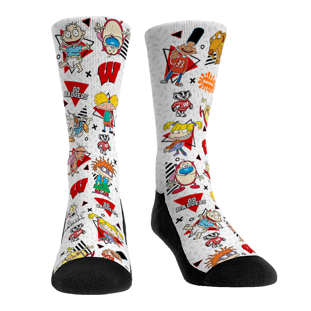 Wisconsin Badgers - 90s Nickelodeon Characters All-Over Crew Socks