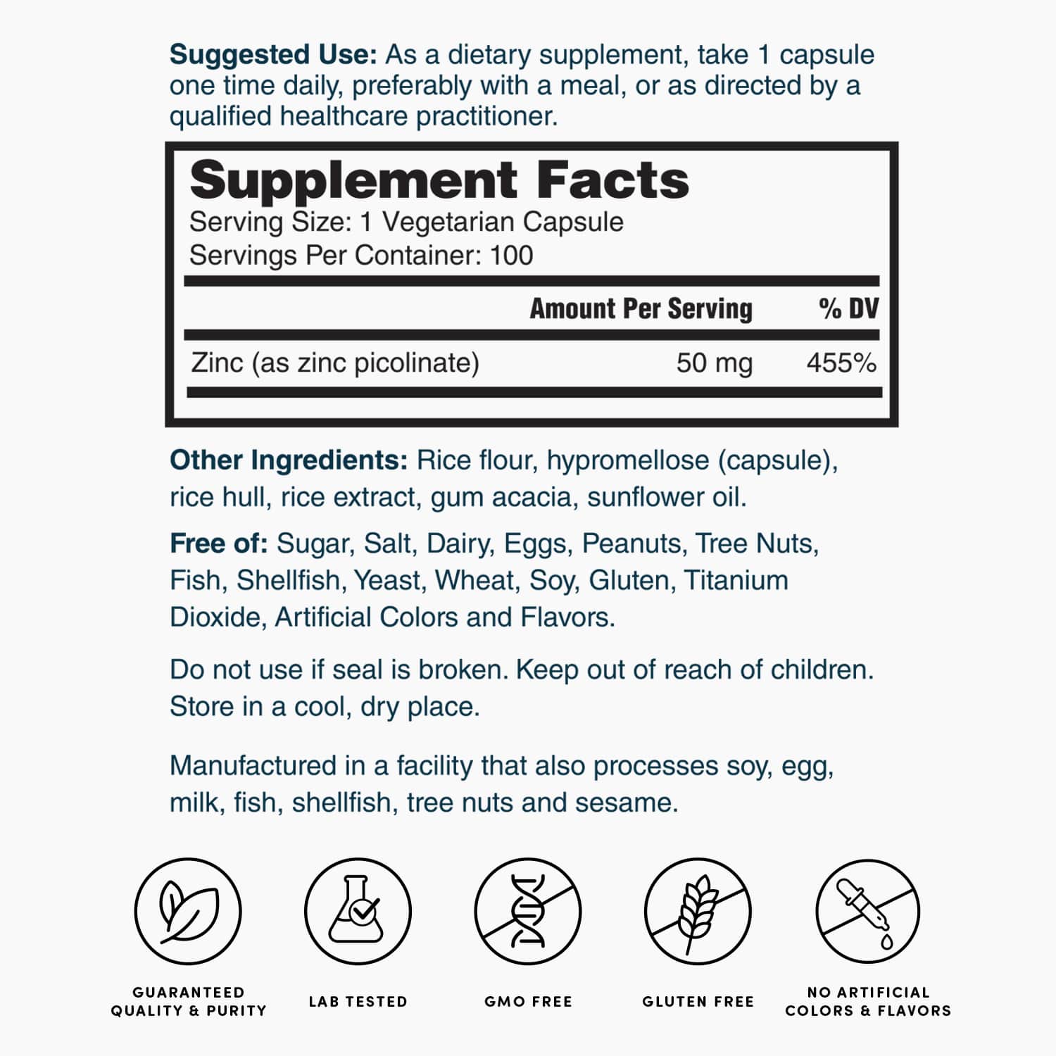 Zinc Picolinate 50mg - 100 Capsules
