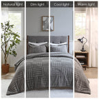 WONDERWALL 'Une Collection' Grey Fur Down Alternative Comforter Mini Set with Checkerboard Texture - Grey