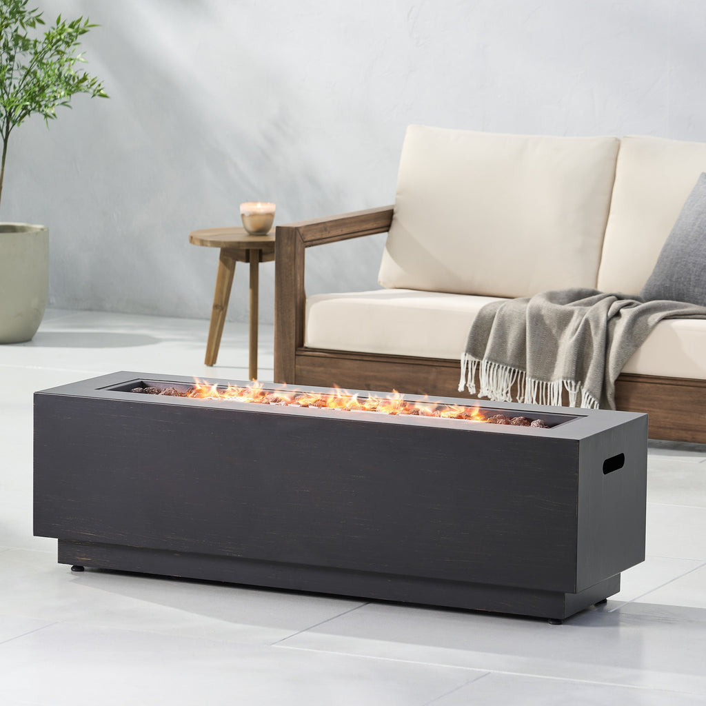 WONDERWALL 'Une Collection' Modern Dark Grey Outdoor Iron Propane Fire Pit with 50,000 BTU - Dark Grey