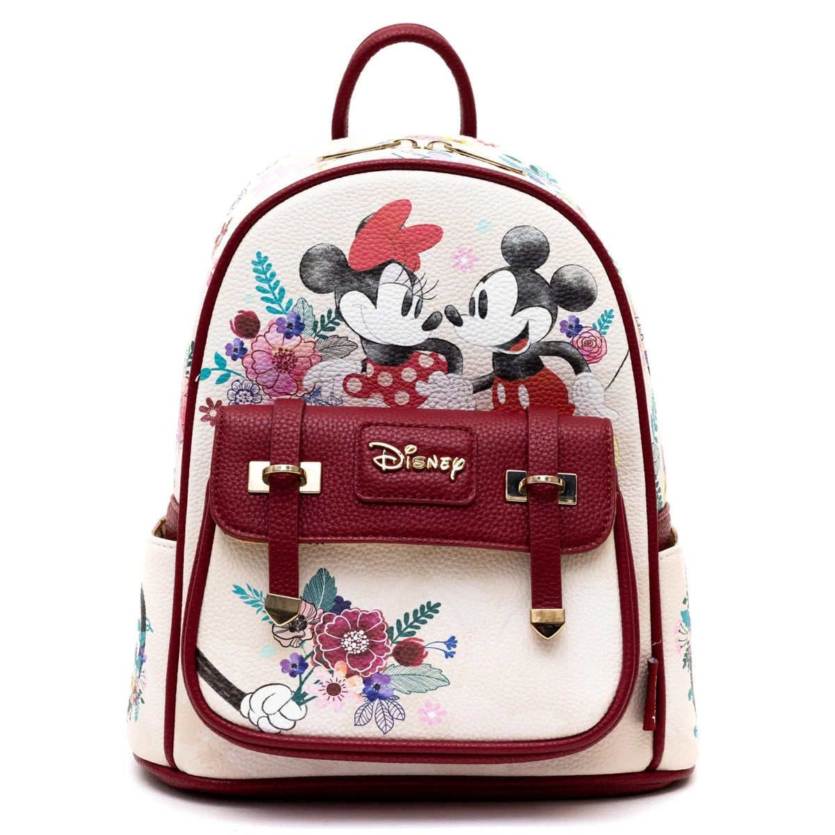 Disney Mickey And Minnie - 11" Vegan Leather Mini Backpack With Dust Cover