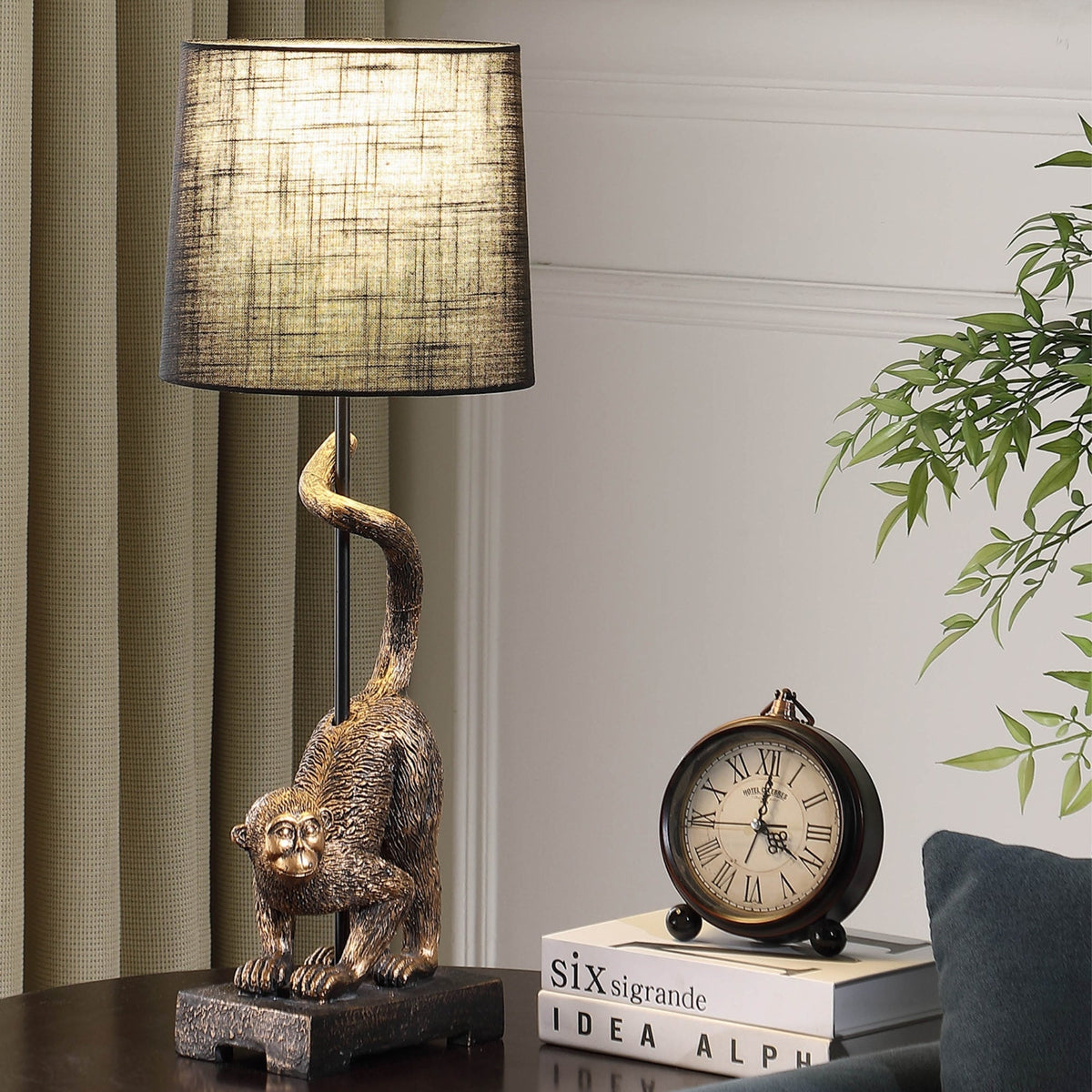 WONDERWALL 'Une Collection' 24" Wildlife Capuchin Monkey Table Lamp with Antique Bronze Finish - Golden Black