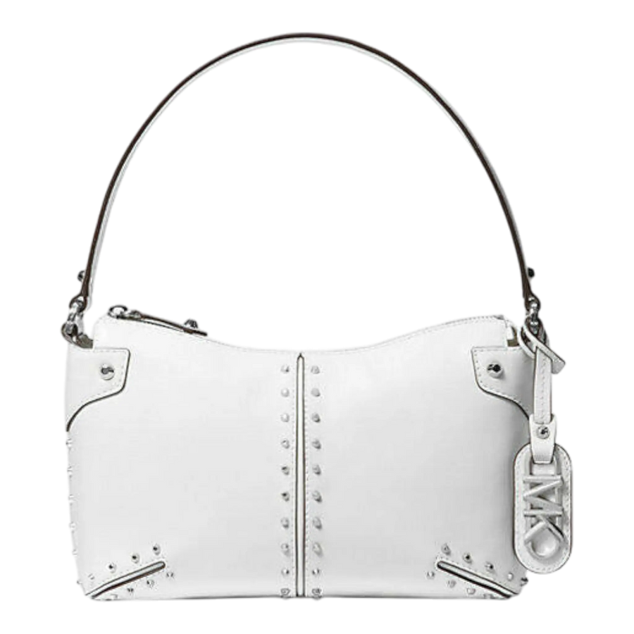 Michael Kors Astor Women Large Studded Leather Shoulder Bag White