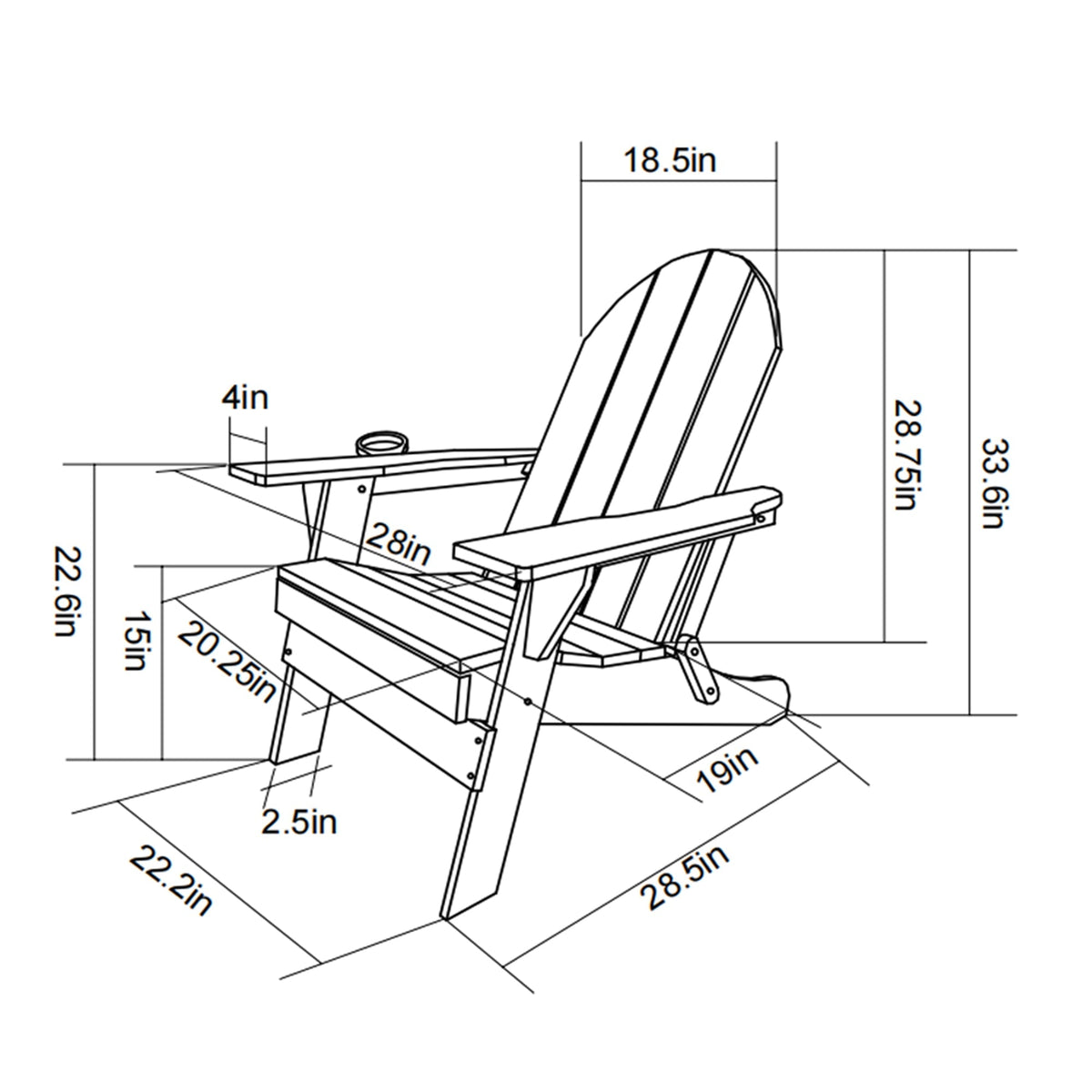 WONDERWALL 'Une Collection' HDPE Folding Adirondack Chair with Dual Cup Holder - Gray