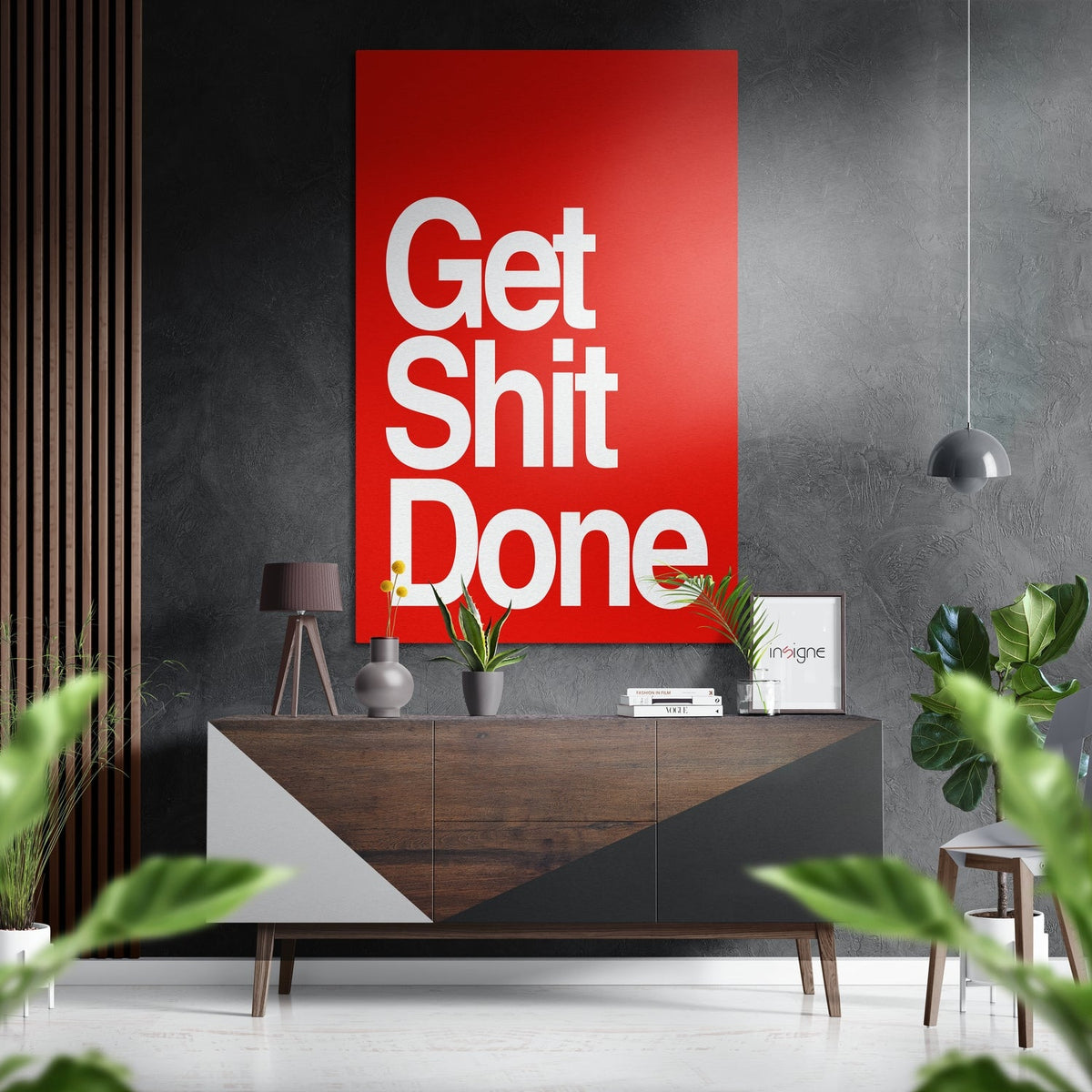 WONDERWALL ‘L’Atelier Fun Collection’ White on Red Get Shit Done Brushed Aluminum Dibond Wall Art