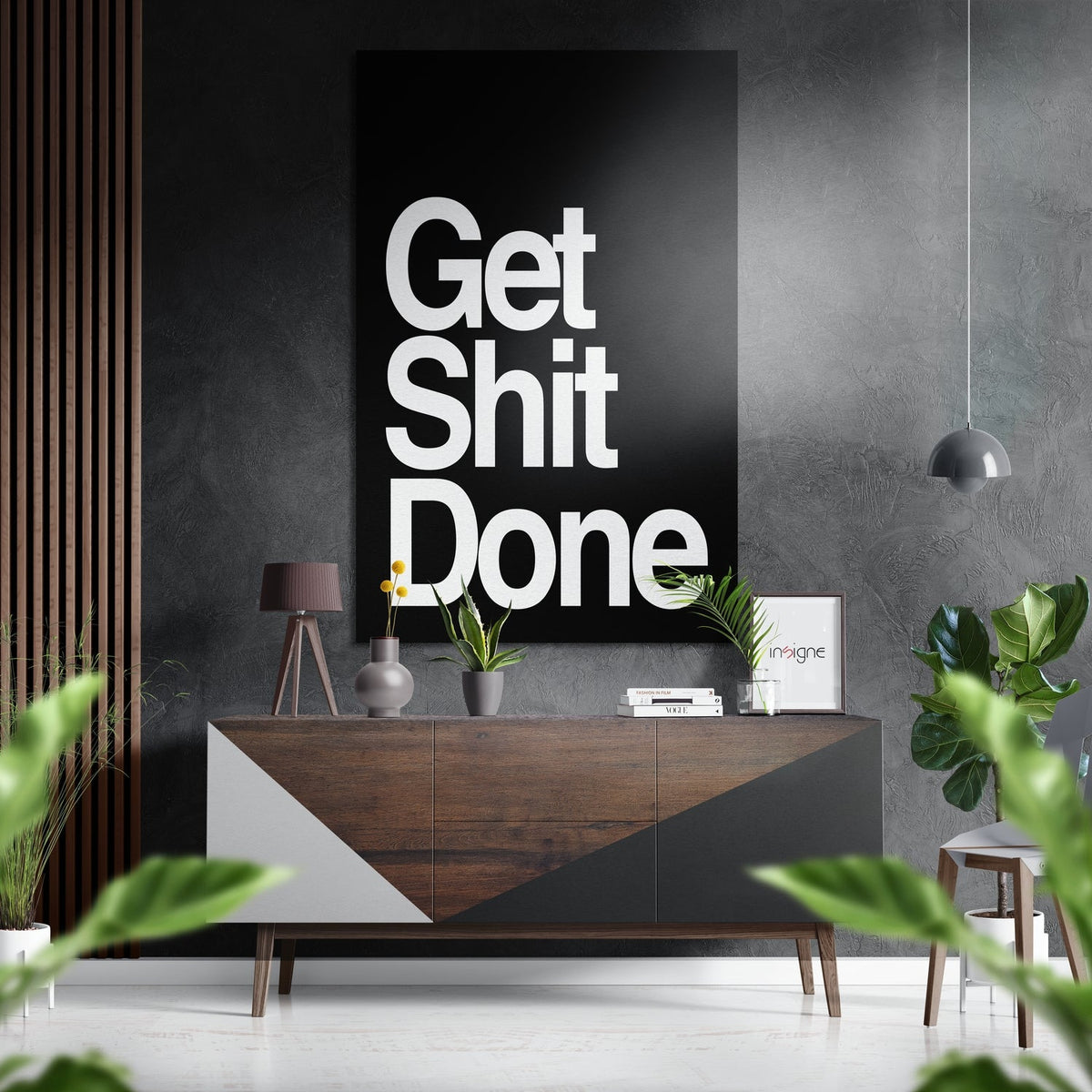 WONDERWALL ‘L’Atelier Fun Collection’ White on Black Get Shit Done Brushed Aluminum Dibond Wall Art