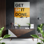 WONDERWALL ‘L’Atelier Fun Collection’ Amber and White Get Shit Done Brushed Aluminum Dibond Wall Art
