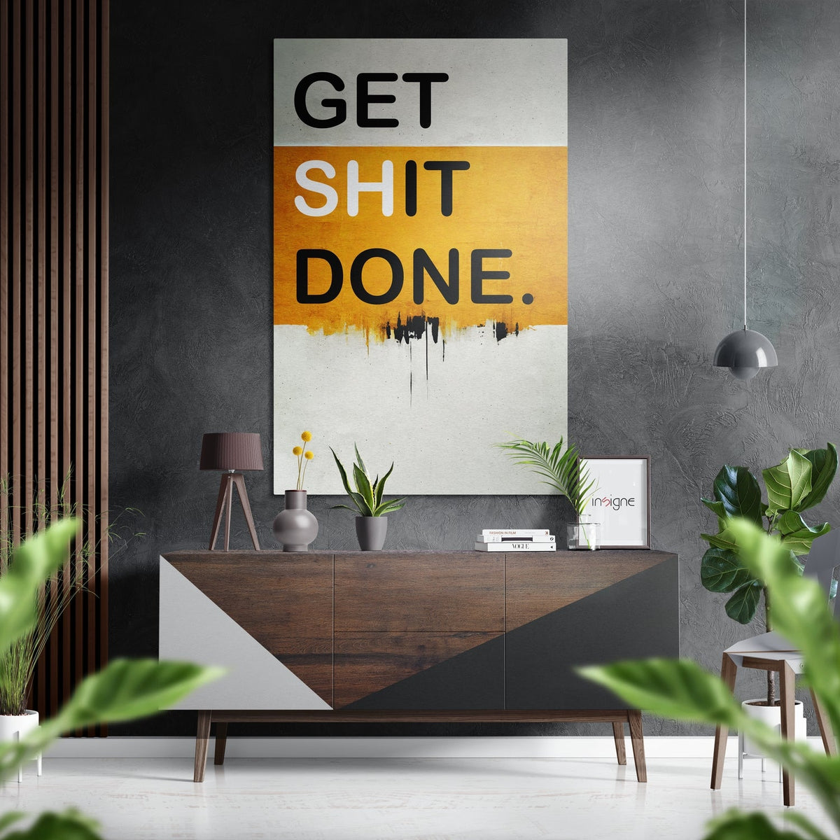 WONDERWALL ‘L’Atelier Fun Collection’ Amber and White Get Shit Done Brushed Aluminum Dibond Wall Art