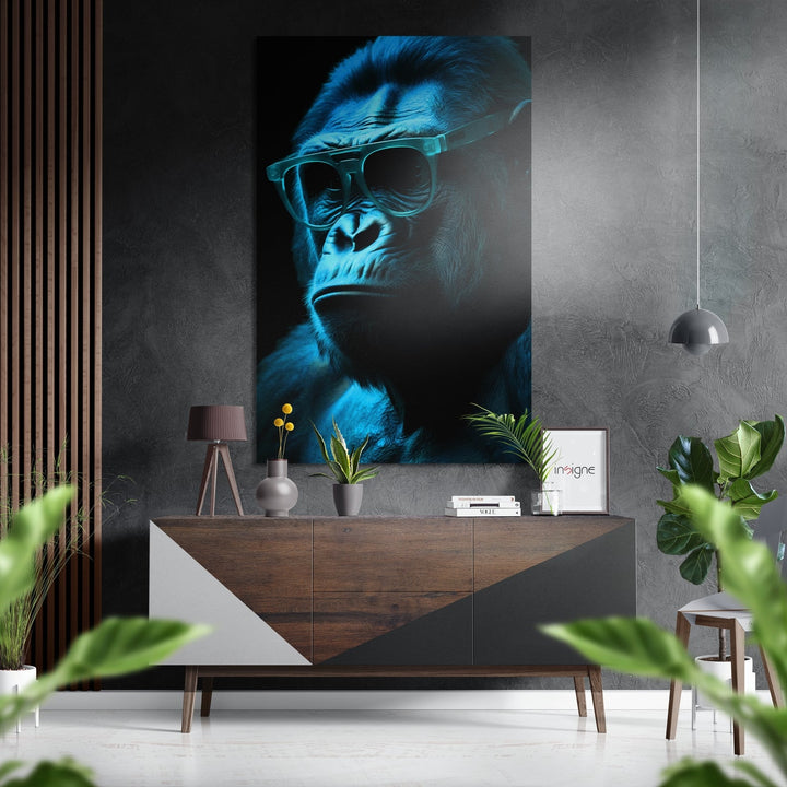 WONDERWALL ‘L’Atelier Fun Collection’ Electric Blue Gorilla in Sunglasses Brushed Aluminum Dibond Wall Art