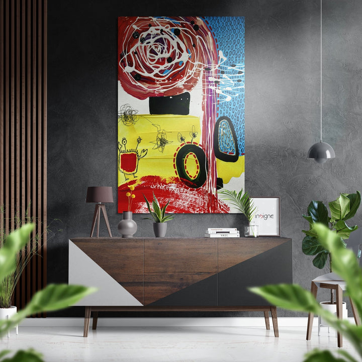WONDERWALL ‘L’Atelier Fun Collection’ Red and White Spiral Abstract Brushed Aluminum Dibond Wall Art