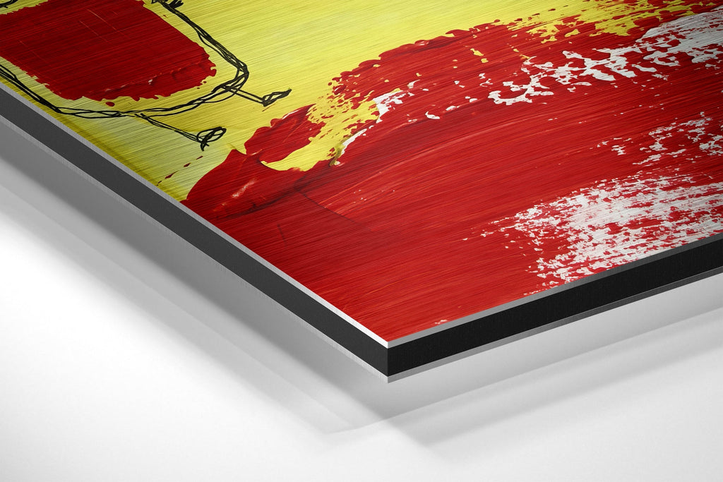 WONDERWALL ‘L’Atelier Fun Collection’ Red and White Spiral Abstract Brushed Aluminum Dibond Wall Art