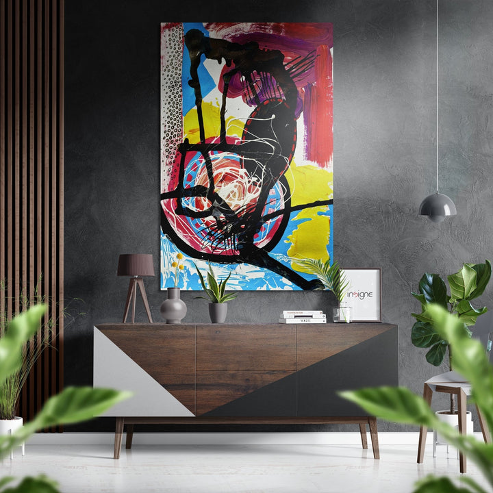 WONDERWALL ‘L’Atelier Fun Collection’ Black Gestural Lines Multicolor Abstract Brushed Aluminum Dibond Wall Art