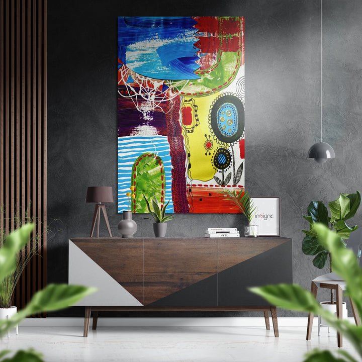 WONDERWALL ‘L’Atelier Fun Collection’ Blue Arch and Green Blocks Abstract Brushed Aluminum Dibond Wall Art