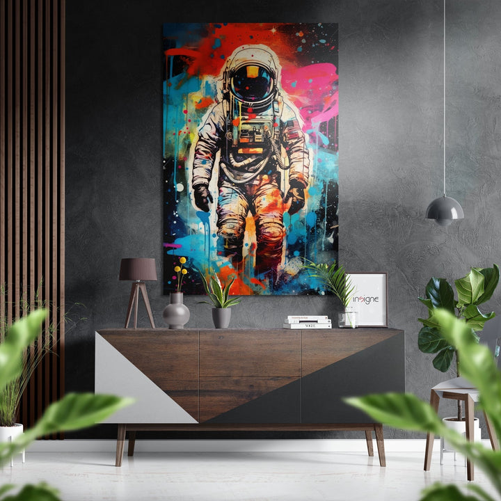 WONDERWALL ‘L’Atelier Fun Collection’ Teal Splatter Astronaut Brushed Aluminum Dibond Wall Art