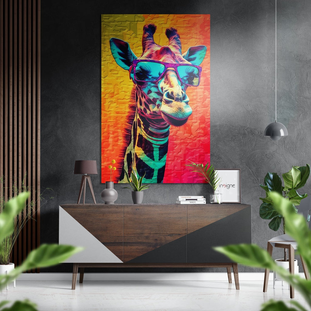 WONDERWALL ‘L’Atelier Fun Collection’ Multicolor Giraffe in Sunglasses Brushed Aluminum Dibond Wall Art