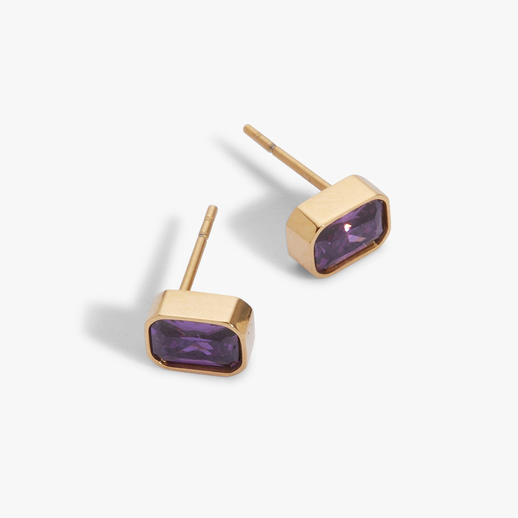 February Emerald-Cut Birthstone Stud Earrings - WONDERWALL