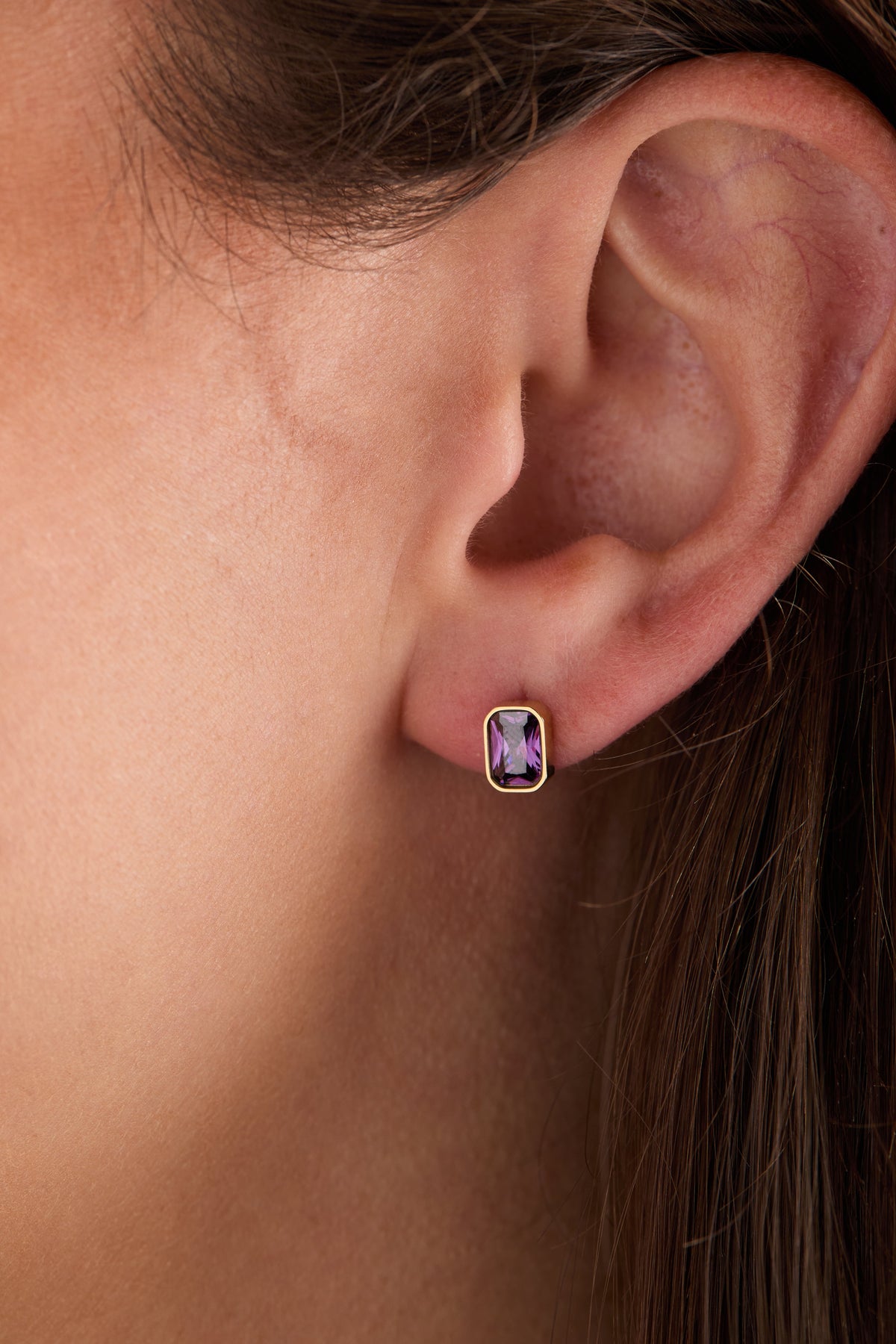 February Emerald-Cut Birthstone Stud Earrings - WONDERWALL