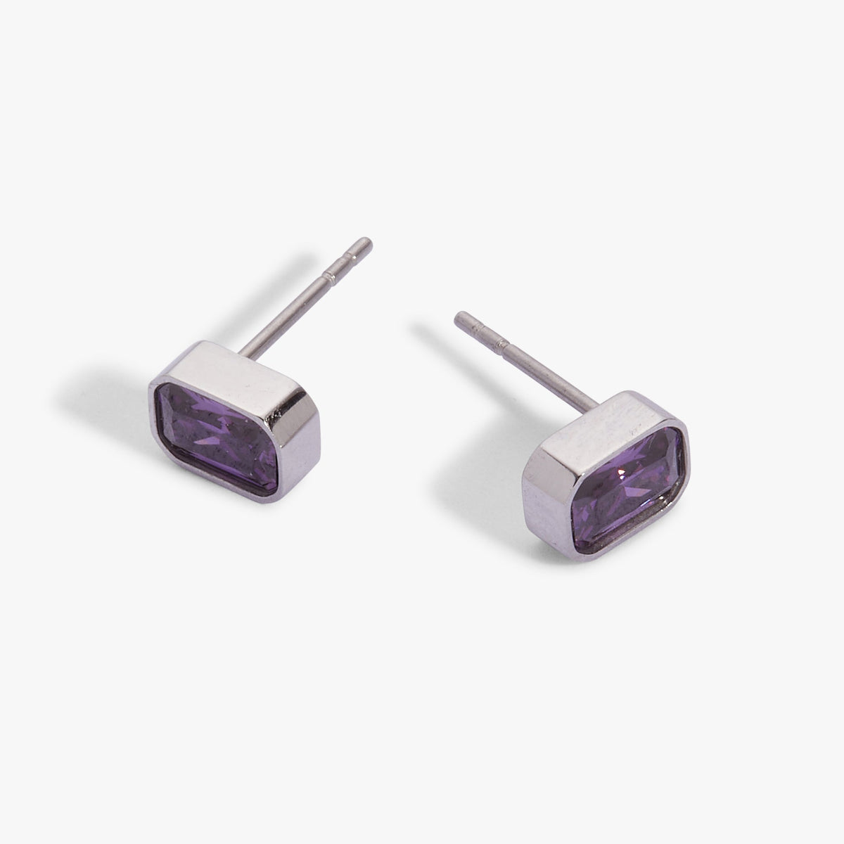 February Emerald-Cut Birthstone Stud Earrings - WONDERWALL